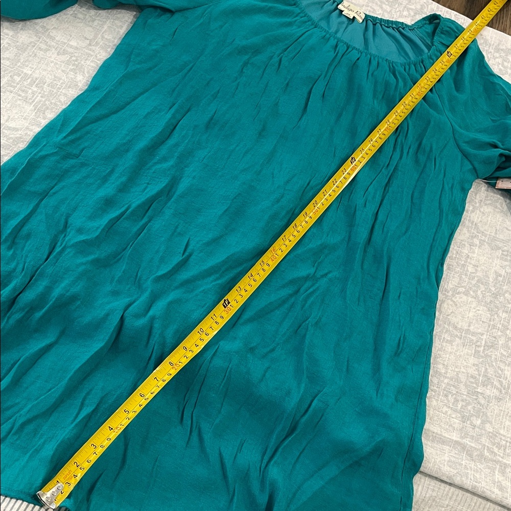 Flowy Teal Mini Dress with Ruffle Sleeves - Picture 11 of 13
